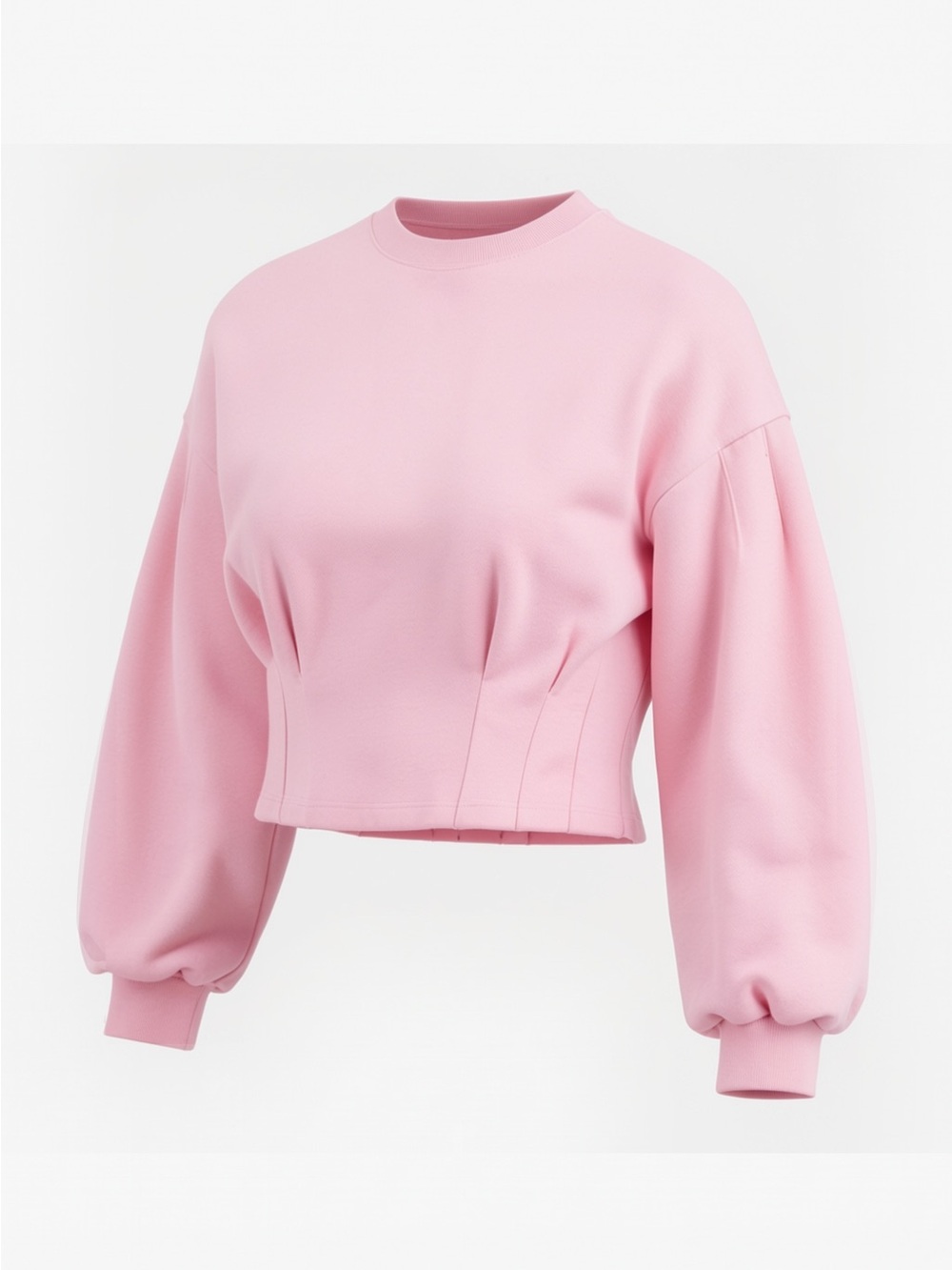 Women’s Entro Pink Cropped Balloon-Sleeve Top - Size Small